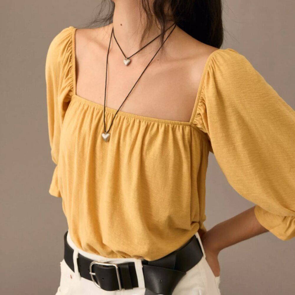 Anthropologie Nation LTD Luca Peasant‎ Top Pima Cotton Cottagecore Square Neck - Picture 2 of 14